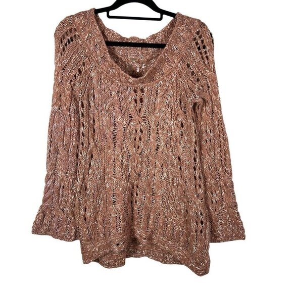 Free‎ People Mauve Bell Long Sleeve Knit Pullover Boat Neck Women Sweater Size L - Picture 1 of 8